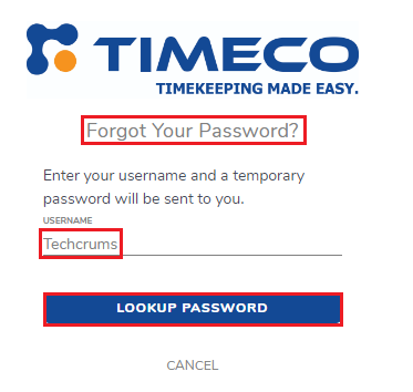 How to reset a forgotten password at TIMECO Login 