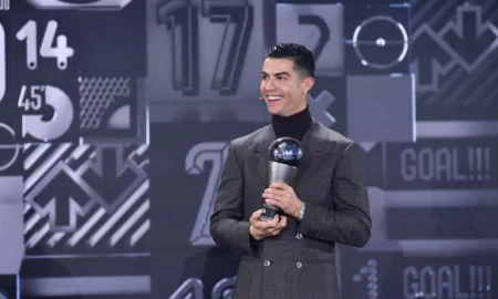 Cristiano Ronaldo taking FIFA award
