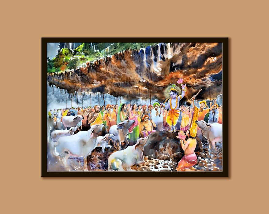 Devotional watercolor paintings:
, Govardhan Utthan Paintings | Watercolor on Paper
