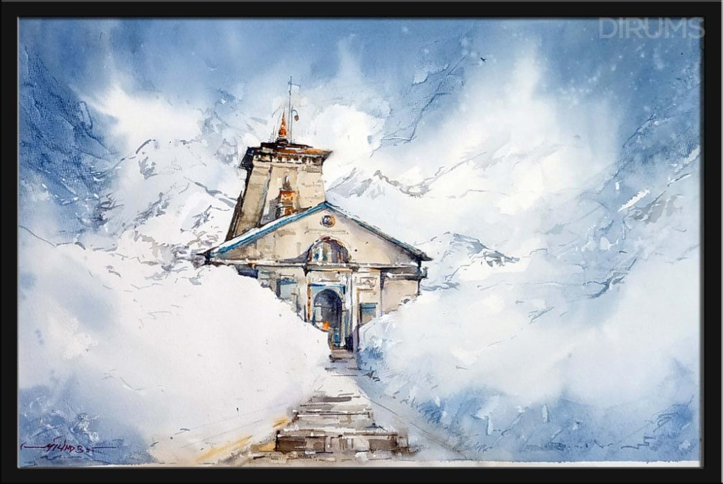 Kedarnath Paintings on watercolor on Paper, Landscape watercolor paintings