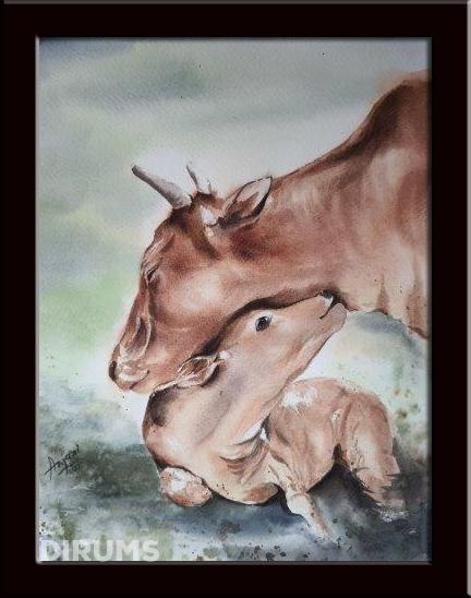 Animal Affection - Motherhood Painting, Watercolor On Paper, Wildlife watercolor paintings