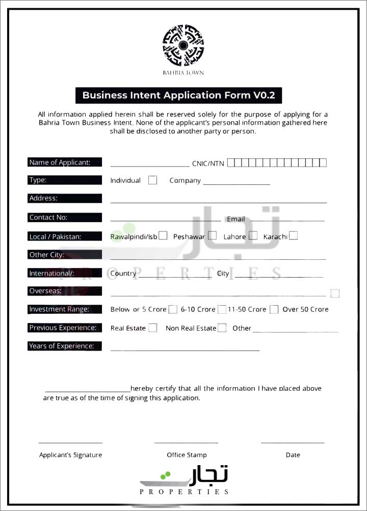 Bahria Town Karachi 2 Application Form